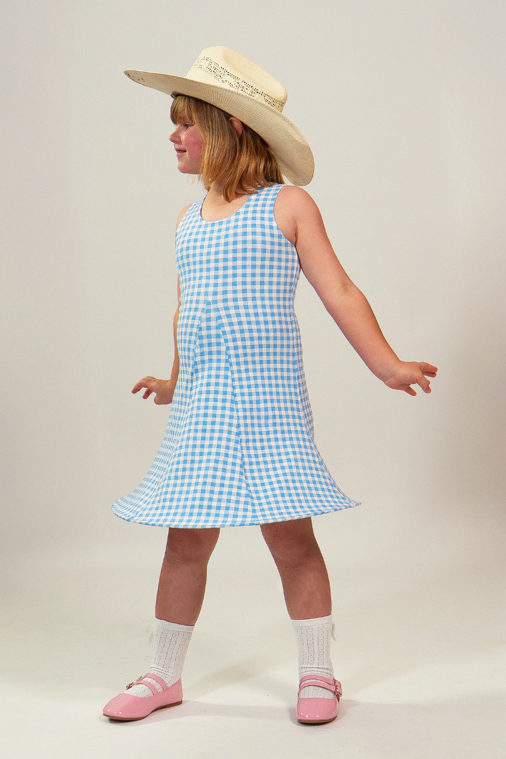 blue and white western dress Rhinestones adorn horses and